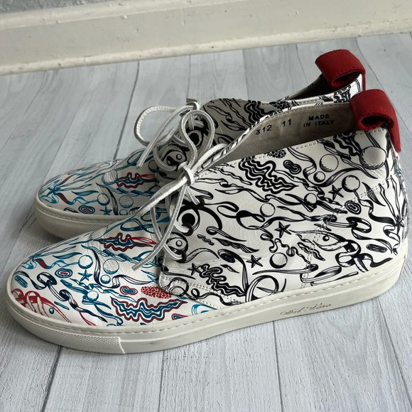 RARE Del Toro x Pepsi Live For Now Blue & Red Printed Leather Chukkas Size 11 - Picture 4 of 11